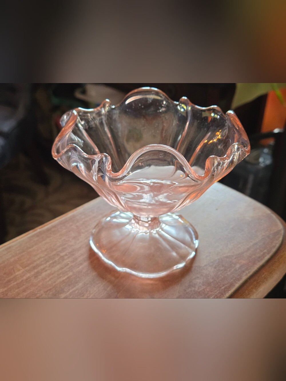 Vintage Tiffin 310 Pink Depression Glass Scalloped Bowl Candy Dish 4 1/2" Tall